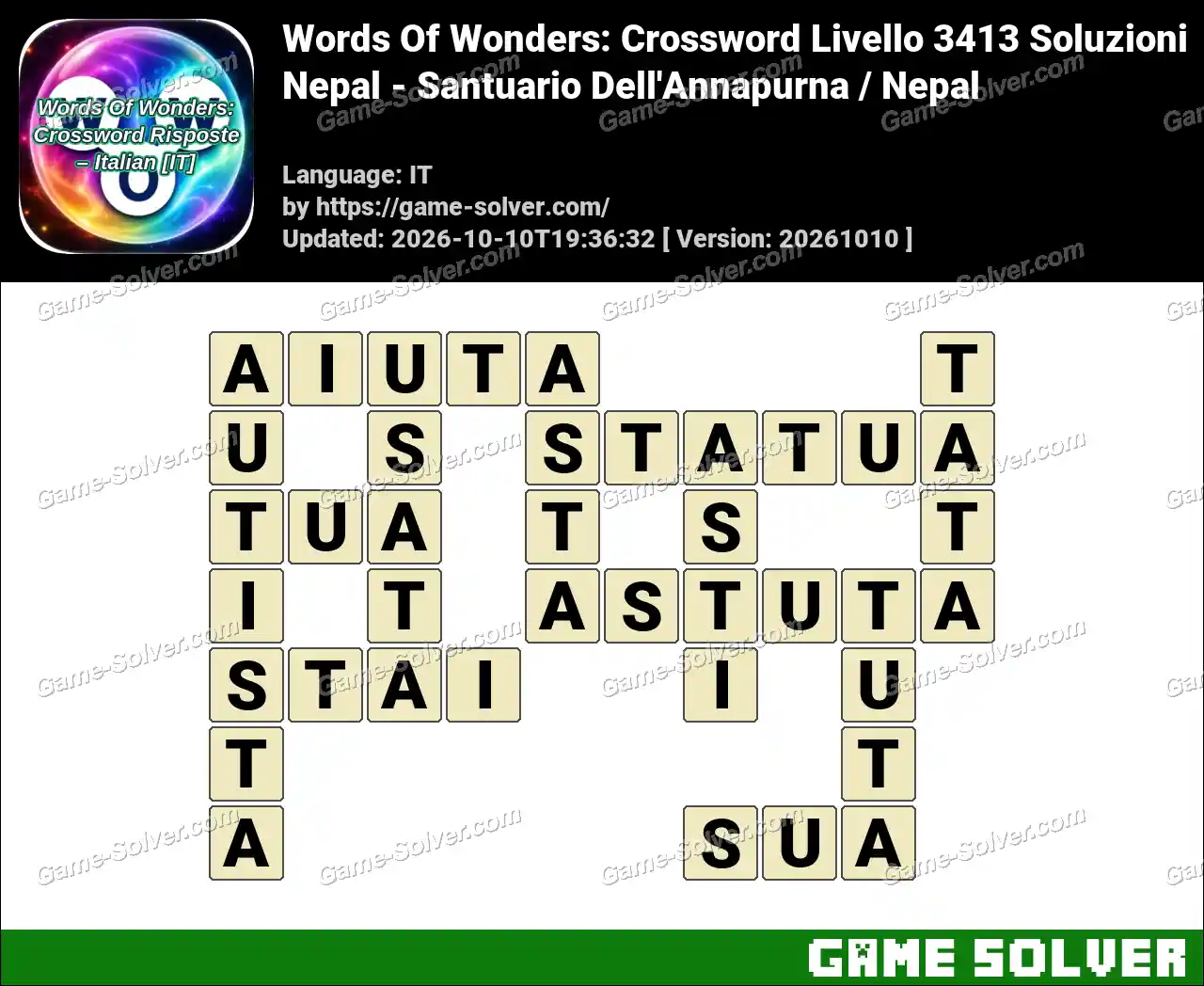 Words Of Wonders: Crossword Livello 3413 Soluzioni – Nepal – Santuario Dell’Annapurna / Nepal